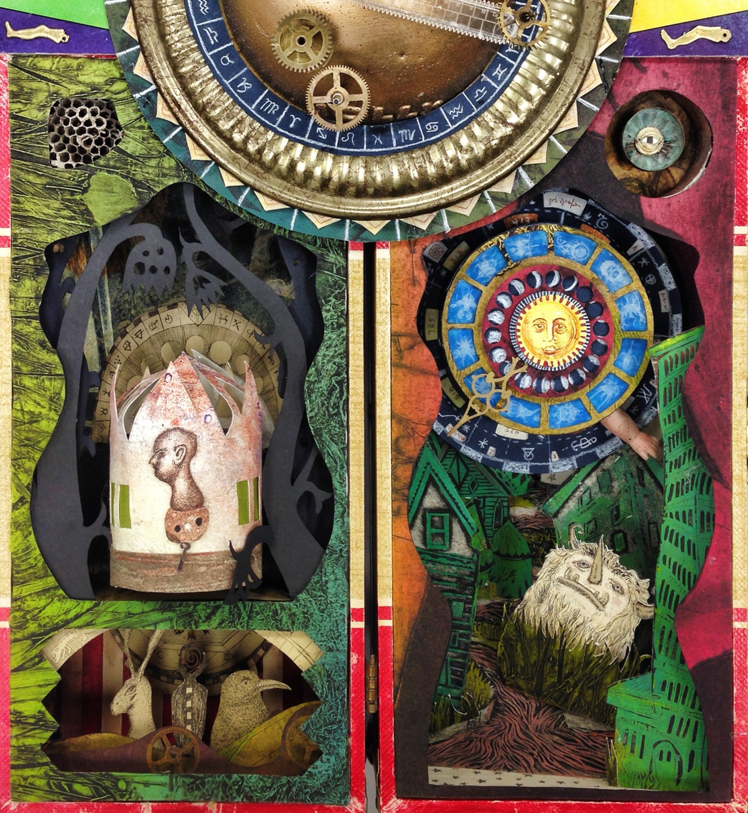Portage Year: An Almanach — detail of the two chambers beneath the orrery dial.